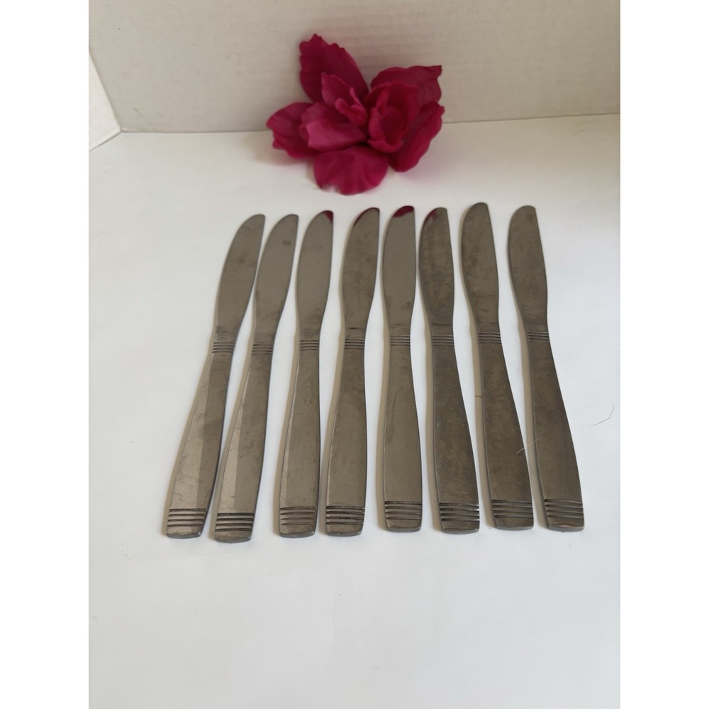 8 Pfaltzgraff Stainless Steel NAPOLI (?) Linear Banded Butter Knives